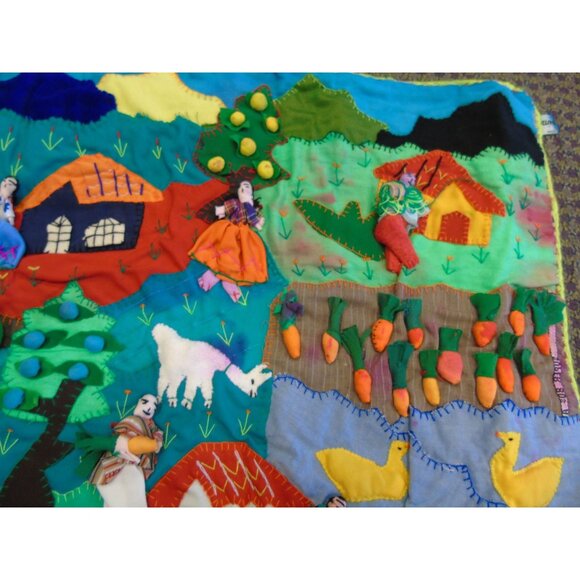 '71 Peruvian Mercado Market Tapestry Handcraft Appliqué Folk Art Peru Arpillera - Picture 9 of 10